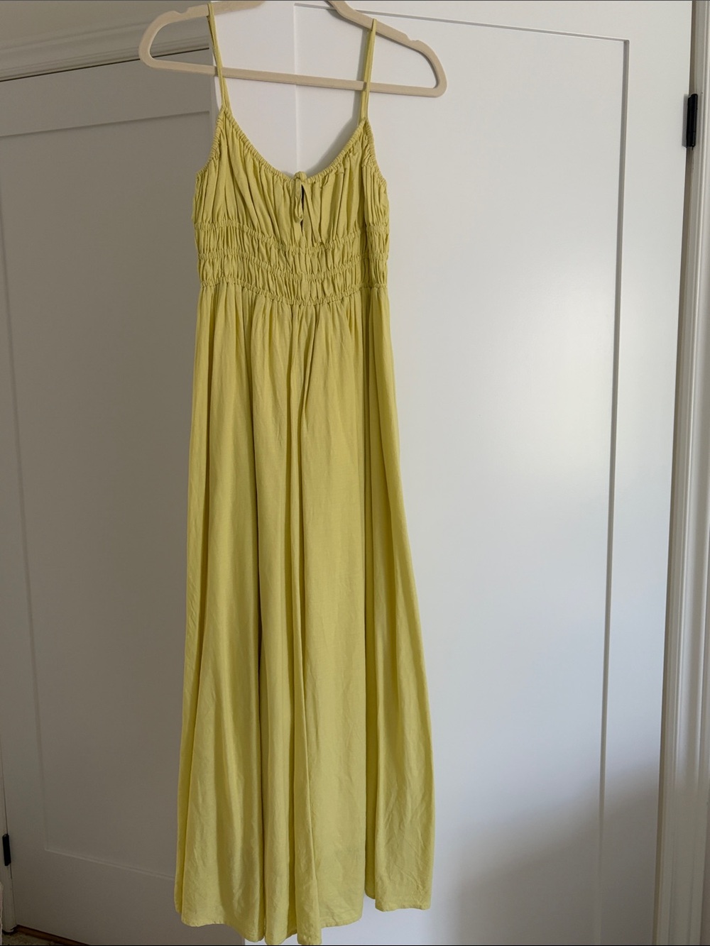Linen blend Yellow Smocked midi Sundress